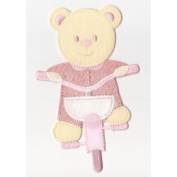  Iron-on Patch - Teddy Bear with Bicycle - Pink